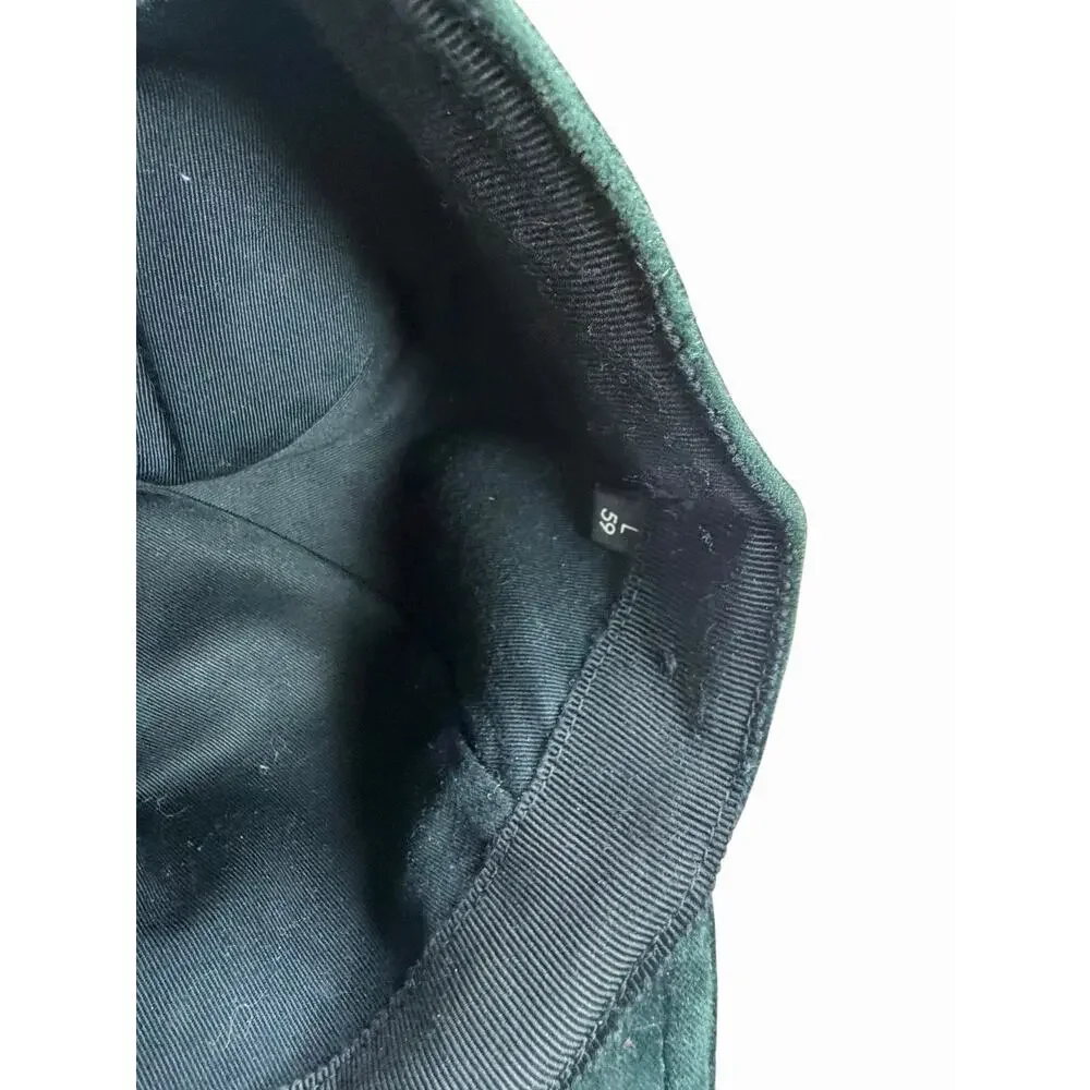 Gucci L/59 Green Soft Velvet Bee Crest Label Snapback Cotton Baseball Cap EUC